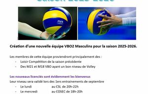 Création d’une nouvelle équipe VBO2 Masculins pour la saison 2025-2026